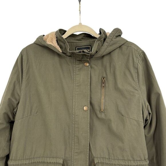 C'esttoi Faux Fur Lined Anorak Hooded Jacket Green Large - Picture 4 of 10